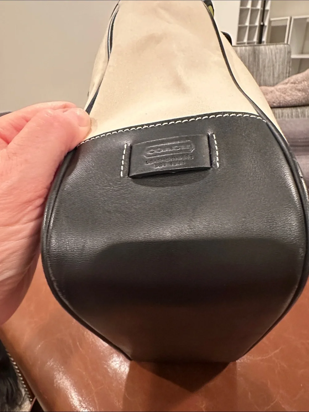 Coach Vintage Hampton Two-Tone Canvas and Leather Tote Bag in Cream and Black